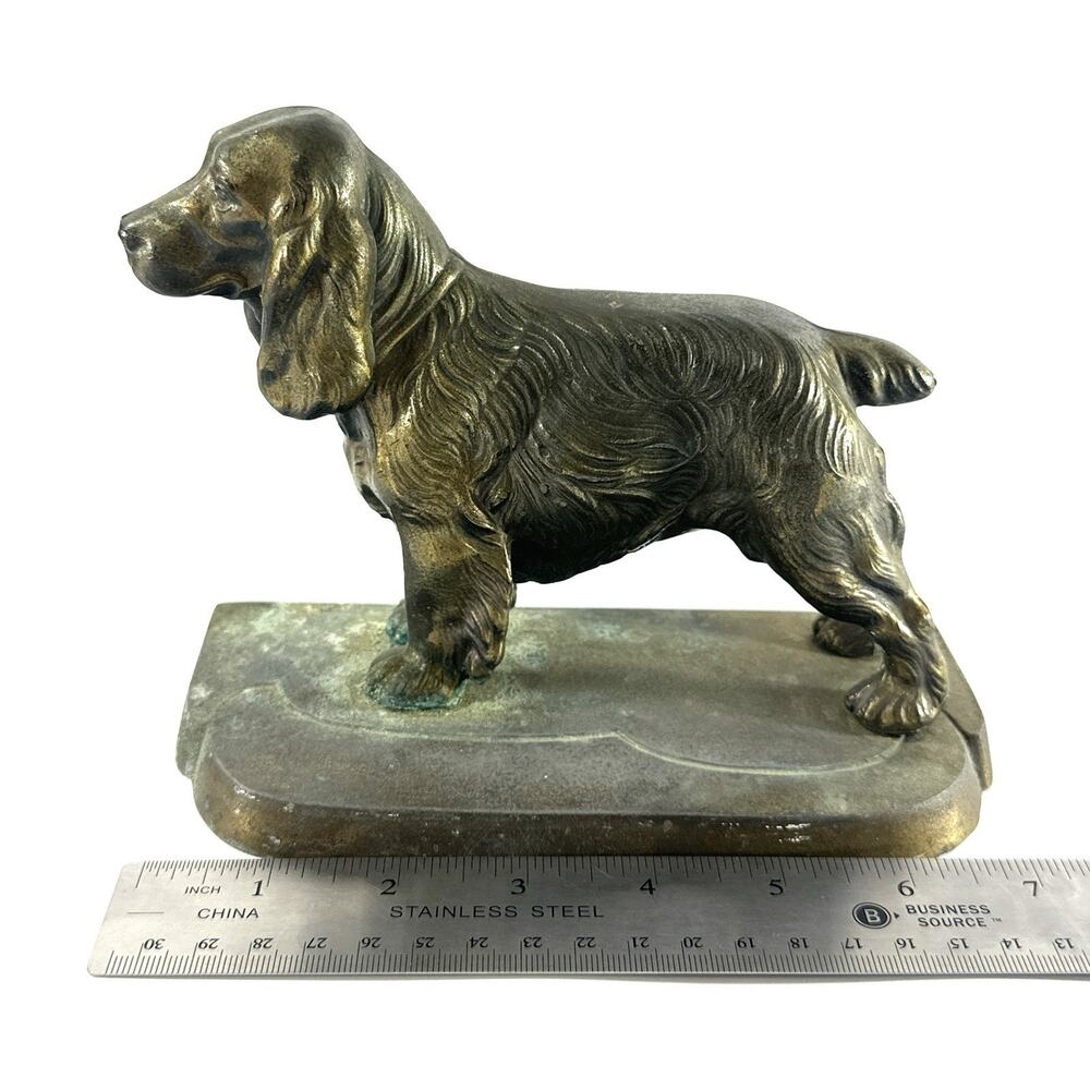 Vintage Spaniel Dog Statue Metal Brass Bronze Tone Spaniel Dog Figurine 7” - Picture 4 of 9